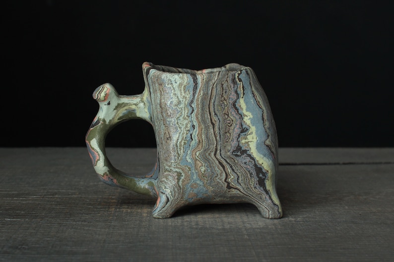 Green and blue nerikomi mug, Agateware coffee mug image 2