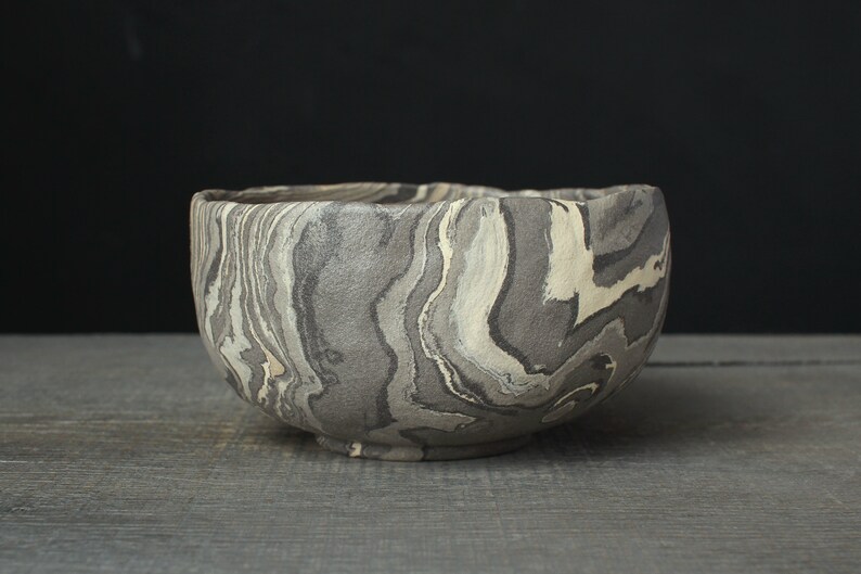 Gray nerikomi bowl, Mokume gane ramen bowl image 5