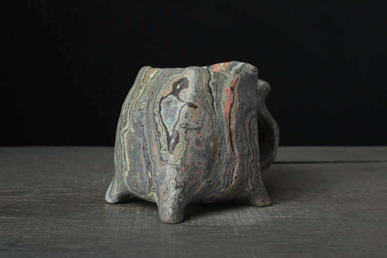 Green and blue nerikomi mug, Agateware coffee mug image 4