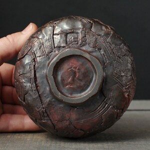 Copper red chawan, Wood fired raku bowl image 8