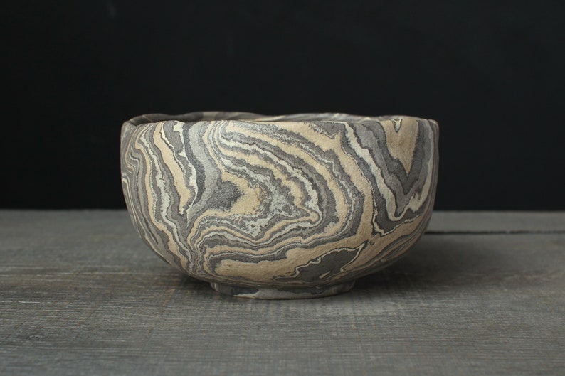 Gray nerikomi bowl, Mokume gane ramen bowl image 2