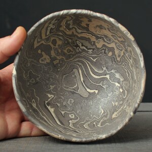 Gray nerikomi bowl, Mokume gane ramen bowl image 10