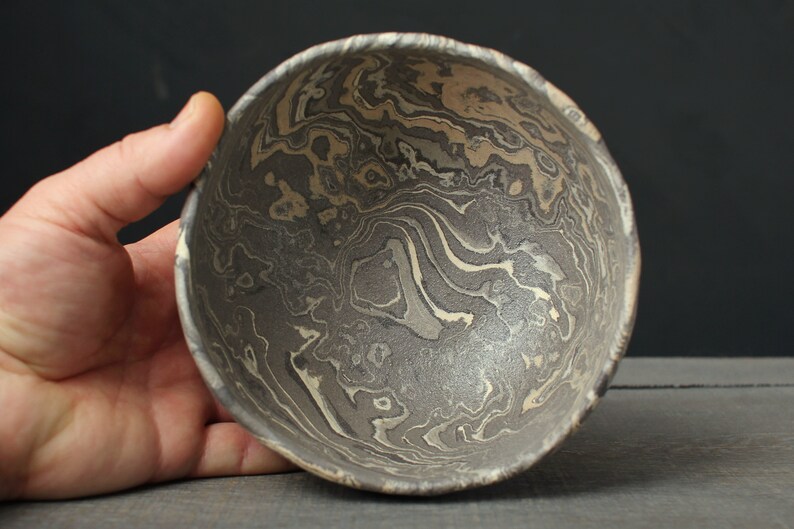 Gray nerikomi bowl, Mokume gane ramen bowl image 10