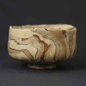 Wabi sabi tea bowl, Beige agateware chawan image 5