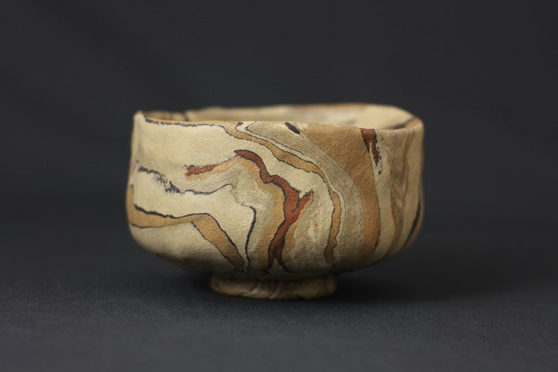 Wabi sabi tea bowl, Beige agateware chawan image 5