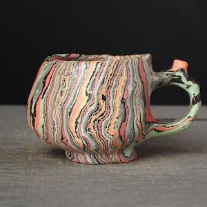 Green and pink coffee mug, Rainbow nerikomi mug