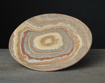 Rainbow agateware plate, Stoneware nerikomi dish