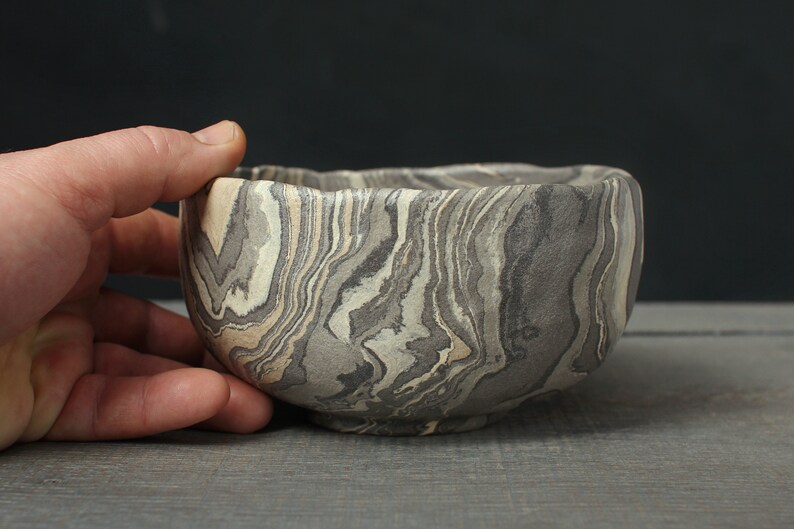 Gray nerikomi bowl, Mokume gane ramen bowl image 4