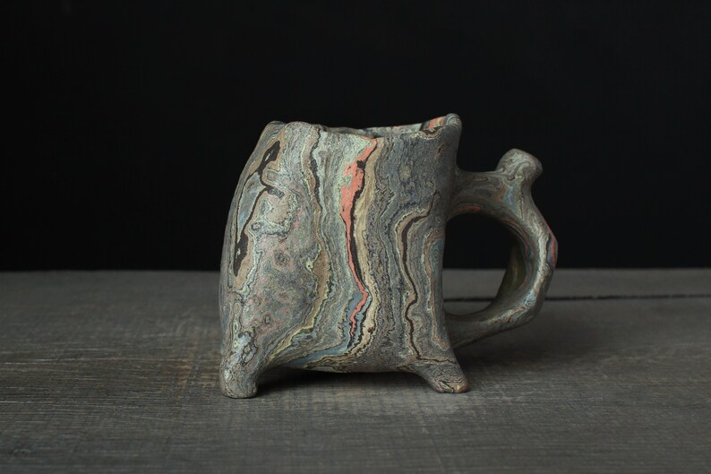Green and blue nerikomi mug, Agateware coffee mug image 5