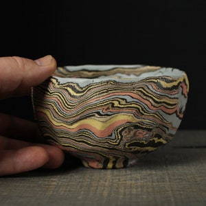 Faceted tea bowl, Nerikomi chawan image 3