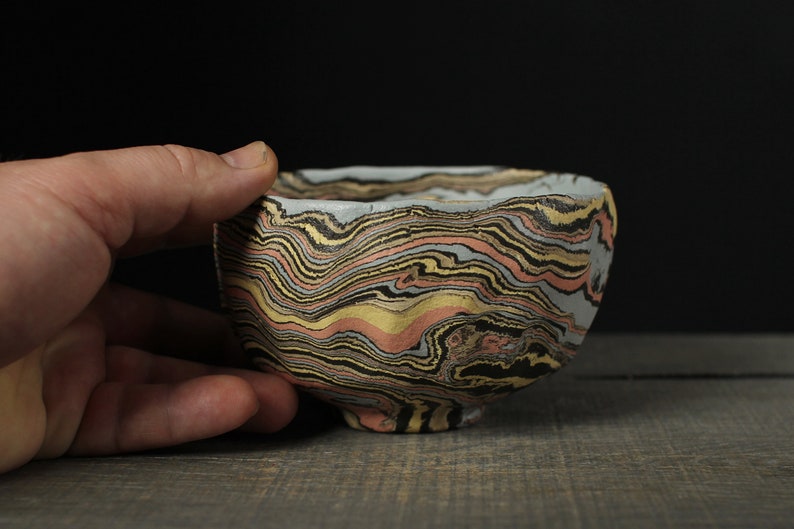 Faceted tea bowl, Nerikomi chawan image 3