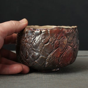 Copper red chawan, Wood fired raku bowl image 4
