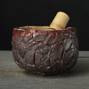 Copper red chawan, Wood fired raku bowl image 7