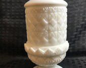Fenton White Milk Glass Cut and Block Fairy Lamp