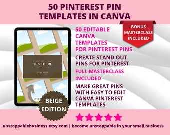 50 Pinterest Pin Templates in Canva BEIGE/NEUTRAL Colors | Canva Templates For Pinterest | Editable Templates | Pinterest Templates Canva