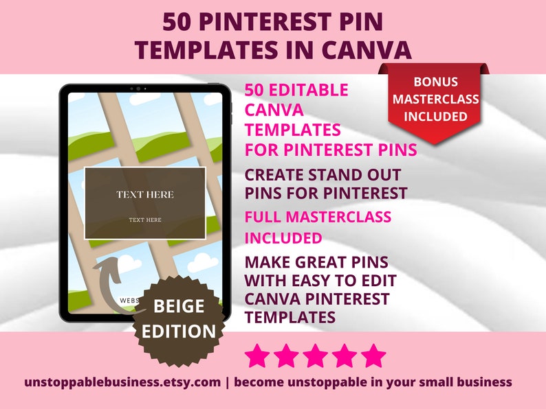 50 Pinterest Pin Templates in Canva BEIGE/NEUTRAL Colors Canva Templates For Pinterest Editable Templates Pinterest Templates Canva image 1