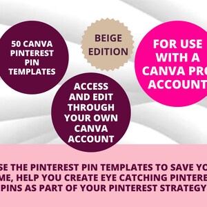 50 Pinterest Pin Templates in Canva BEIGE/NEUTRAL Colors Canva Templates For Pinterest Editable Templates Pinterest Templates Canva image 8