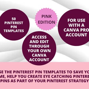 50 Pinterest Pin Templates in Canva PINK Canva Templates For Pinterest Editable Templates Pinterest Templates Canva Canva Template image 8
