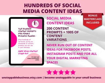 Social Media Content Ideas | Done For You | Small Business | Content Strategy | A4 PDF | 200+ Content Creator Prompts | Content Guide