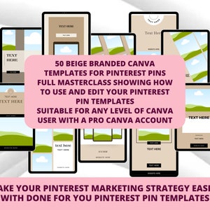 50 Pinterest Pin Templates in Canva BEIGE/NEUTRAL Colors Canva Templates For Pinterest Editable Templates Pinterest Templates Canva image 5