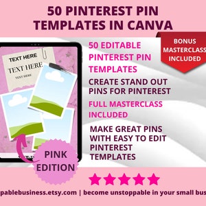 50 Pinterest Pin Templates in Canva PINK Canva Templates For Pinterest Editable Templates Pinterest Templates Canva Canva Template image 1