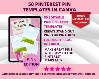 50 Pinterest Pin Templates in Canva PINK | Canva Templates For Pinterest | Editable Templates | Pinterest Templates Canva | Canva Template