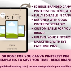 50 Pinterest Pin Templates in Canva BEIGE/NEUTRAL Colors Canva Templates For Pinterest Editable Templates Pinterest Templates Canva image 6