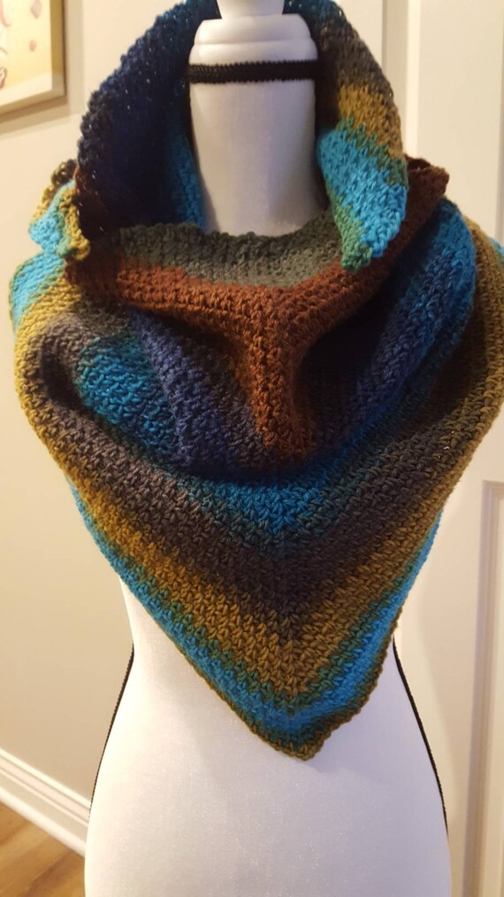 Crochet Triangle Scarf Hand Crafted With Mandala Yarn In Beautiful Rich Sphinx Colorway