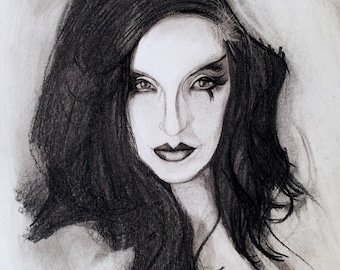 Original Charcoal Drawing, Contemporary Portrait of Woman, Wall Artwork