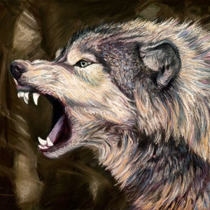 Wolf Painting, Snarling Wolf, Animals, Wildlife Artwork, Colorful Wall Art