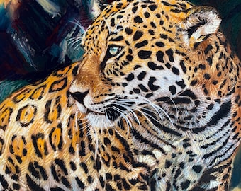 Jaguar Painting, Jungle Animal, Wildlife Artwork, Colorful Wall Art