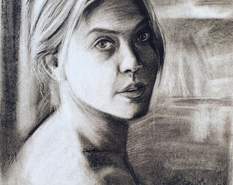 Original Charcoal Portrait, Contemporary Drawing of Woman, Wall Artwork