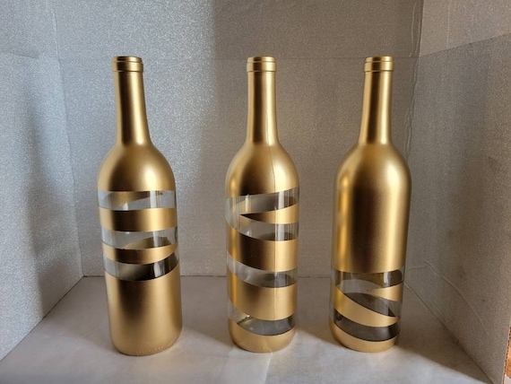 Gold Up-cycle Decor, Wine Bottle Decor, Wedding Centerpieces, Home Decor, Set of 3