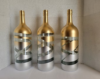 Up-cycle Wine Bottle Set, Party Decor, Wedding Centerpiece Set, Shower Center Piece, Seasonal Arrangment, Holiday Decor, Bottle Decorations