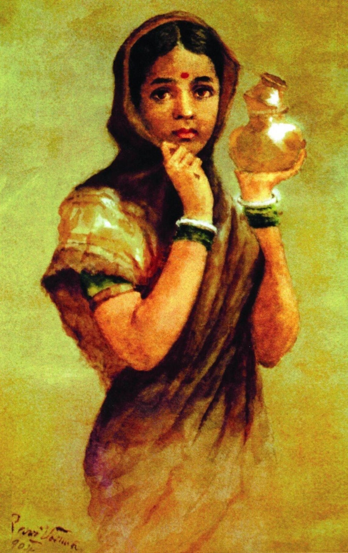 Milkmaid by Raja Ravi Varma Canvas Art Print Rolled Canvas