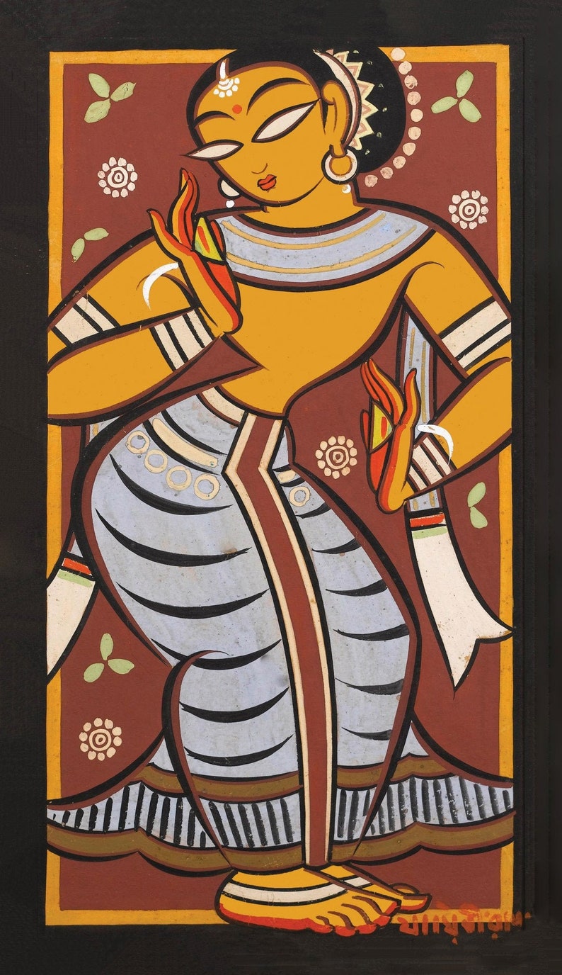 Dancing Gopini de Jamini Roy Indian Art Canvas Art Print