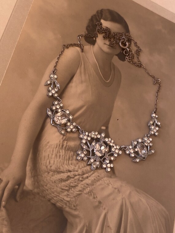 Art Deco Rhinestone Necklace, Vintage Wedding Ant… - image 7