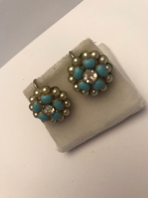 Art Deco Earrings, Turquoise Earrings, Pearl Earr… - image 2
