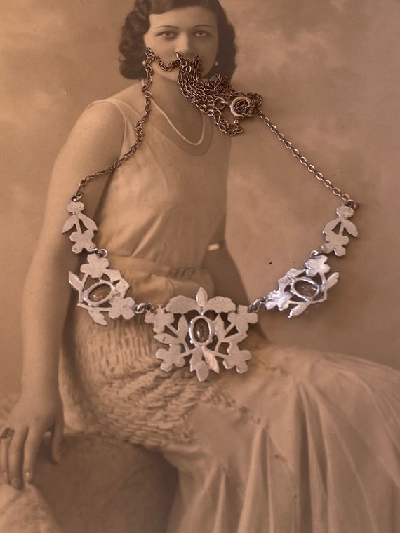 Art Deco Rhinestone Necklace, Vintage Wedding Ant… - image 6