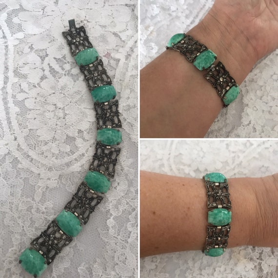 Egyptian Revival, Art Deco Bracelet, Peking Glass