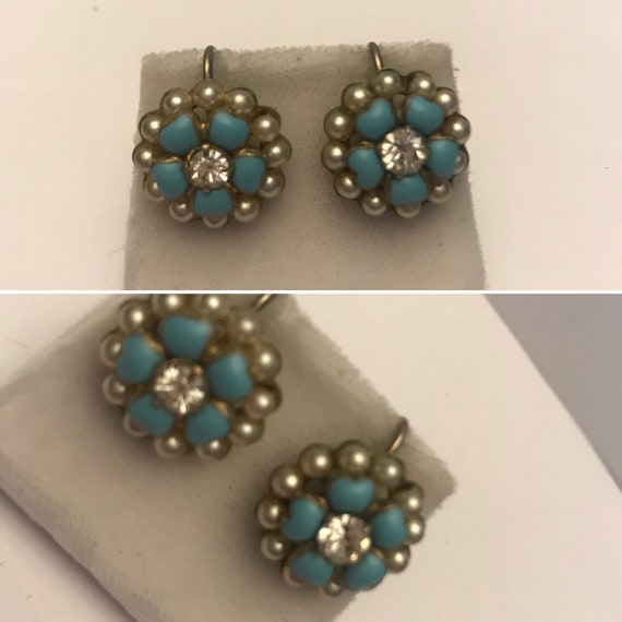 Art Deco Earrings, Turquoise Earrings, Pearl Earr… - image 1