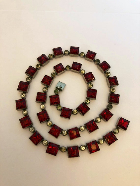 Art Deco 1930's Diamanté Ruby Glass Cased Swarovsk