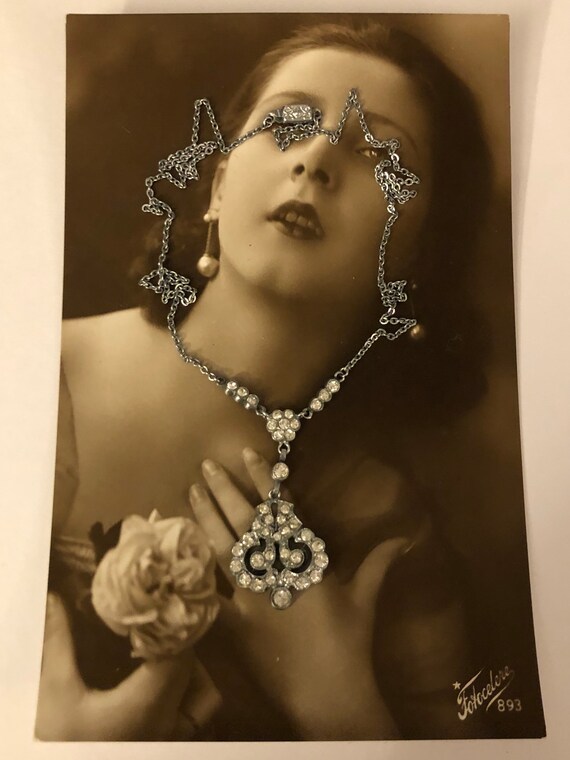 Art Deco Rhinestone Necklace, Vintage Wedding Ant… - image 3