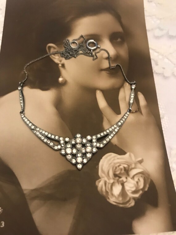 Art Deco Rhinestone Necklace, Vintage Wedding Ant… - image 2