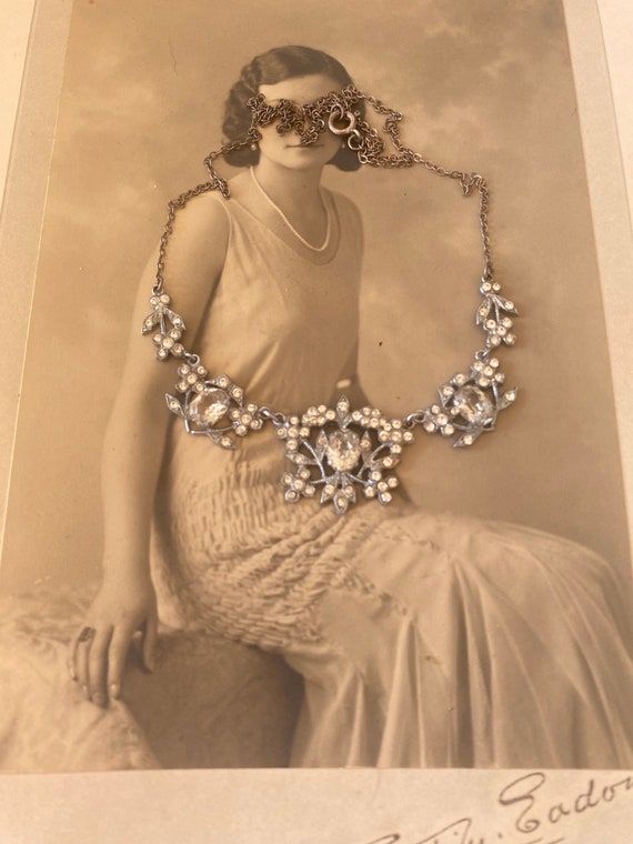 Art Deco Rhinestone Necklace, Vintage Wedding Ant… - image 1
