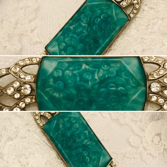 Jade Brooch, Art Deco Brooch, Geometric Paste Bro… - image 1