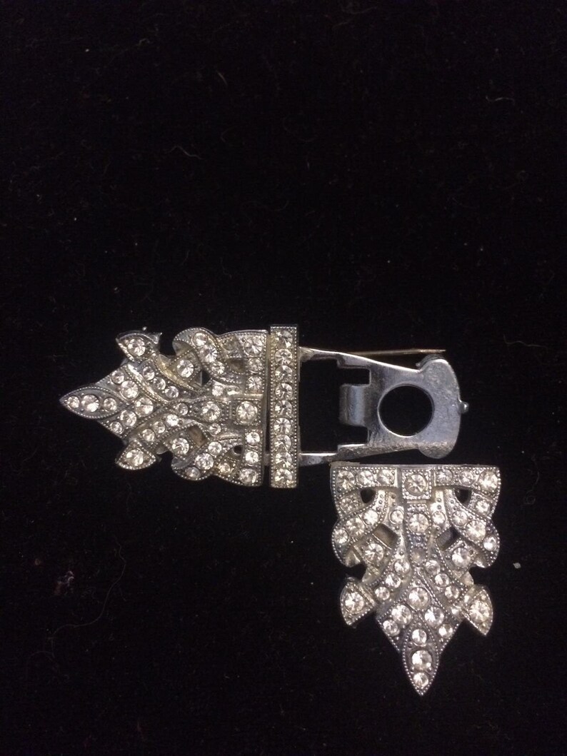 Art Deco Geometric Paste Double Dress Clip Brooch Duette