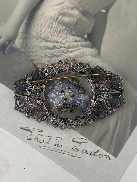 Art Deco Brooch, Czech Brooch, Camphor Glass, Sap… - image 2