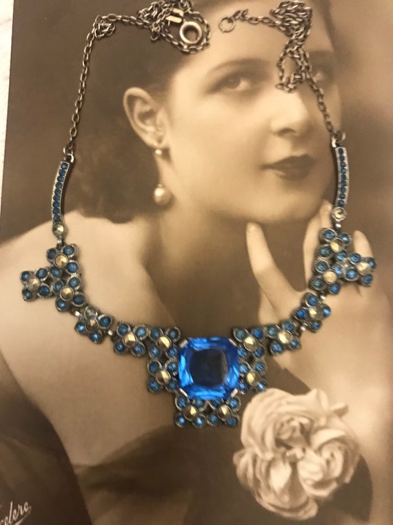 Art Deco Rhinestone Necklace, Vintage Wedding Ant… - image 2
