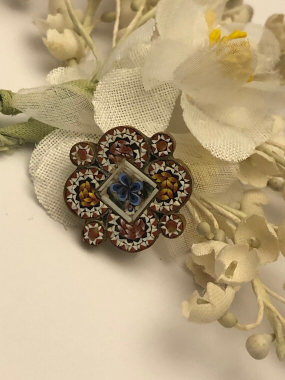 Beautiful Italian Micro Mosaic Stone Glass Flower… - image 2